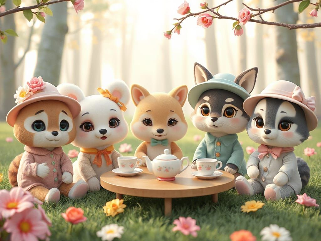 Cartoon Animals' Tea Party: 3D Anime Art