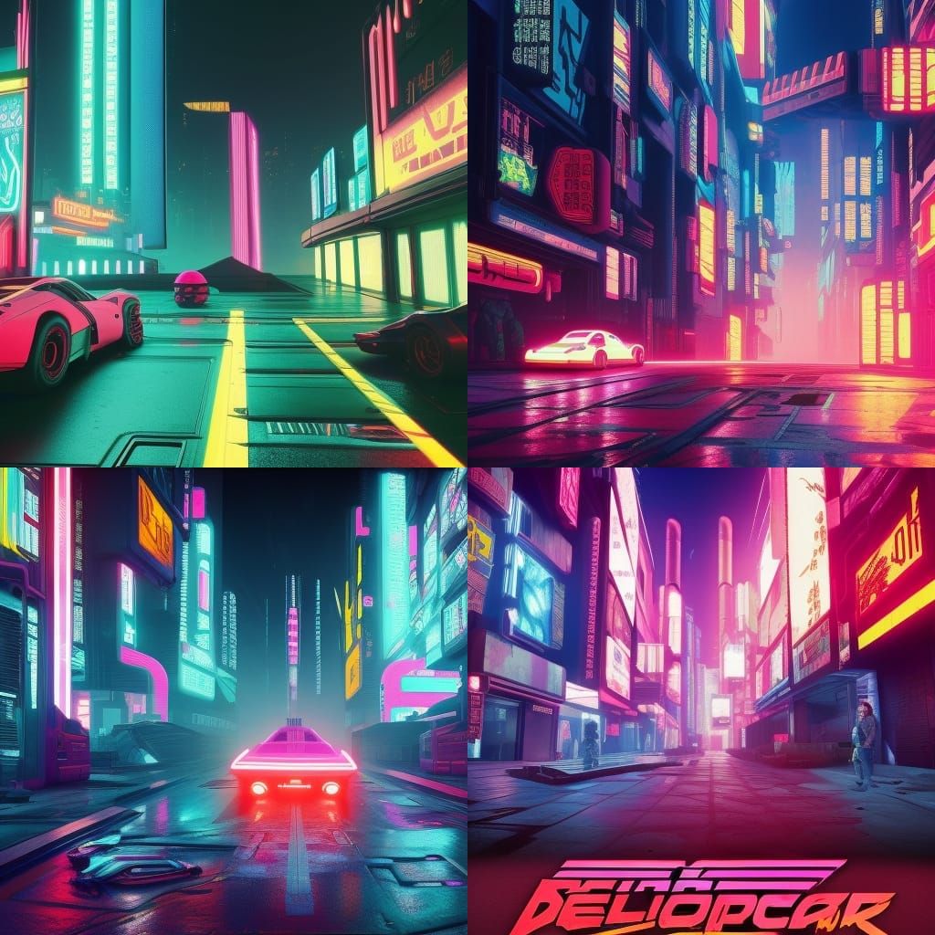Cyberpunk City Street with Neon Lights