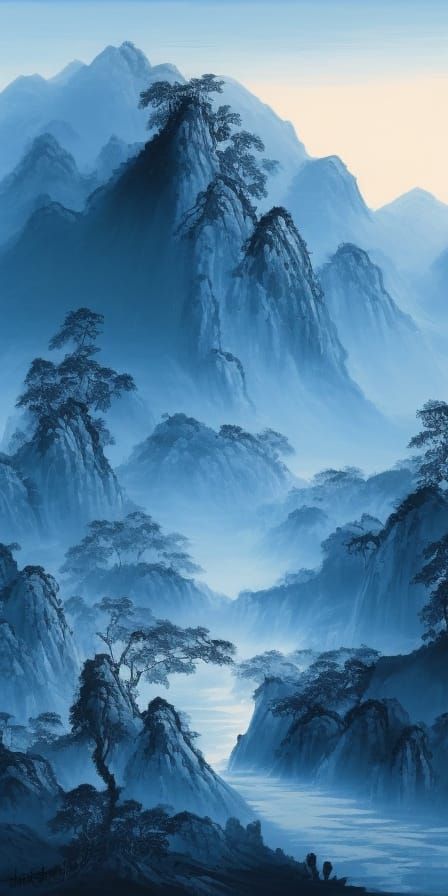 Serene Chinese Ink Wash Landscape Art