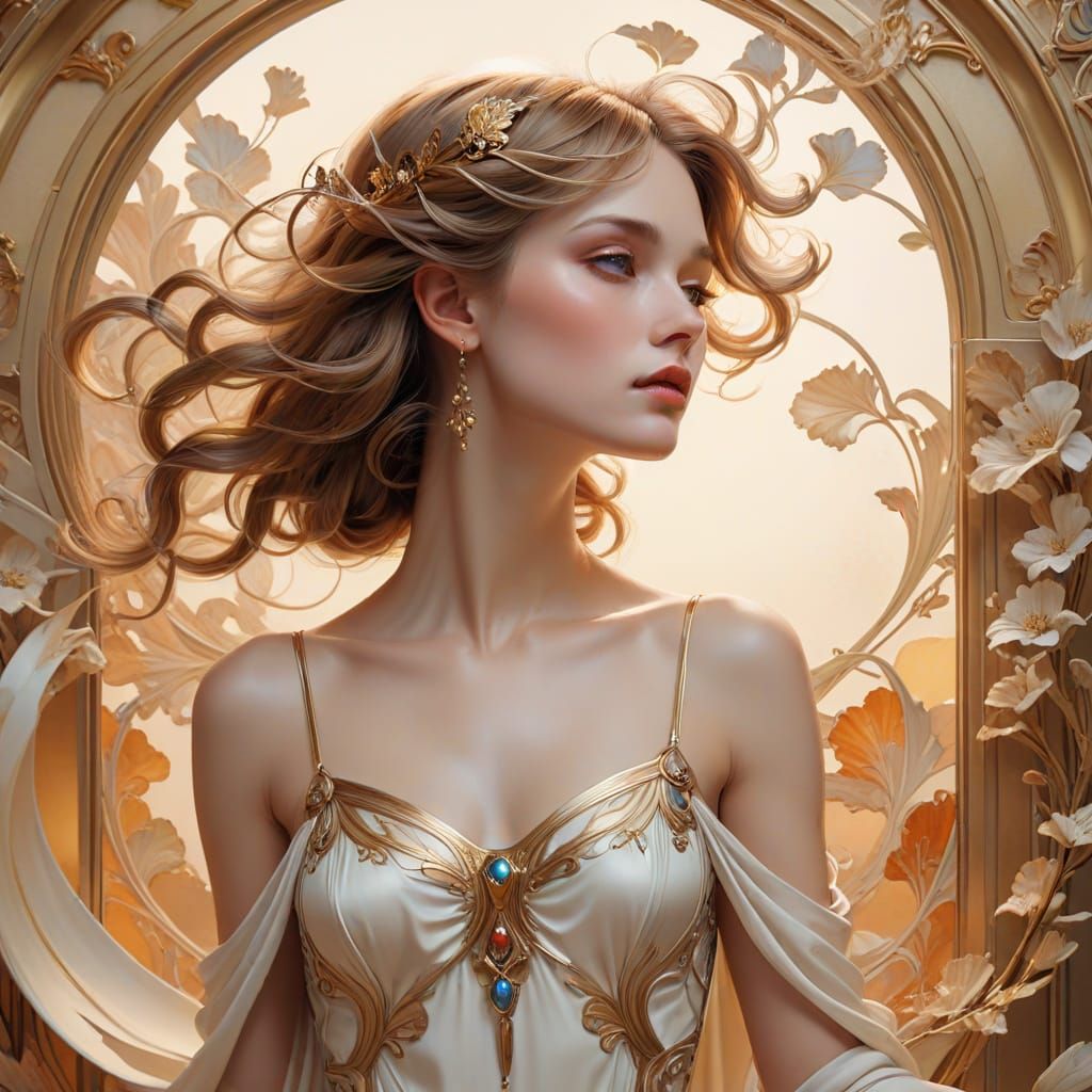 Art Nouveau Model in Ethereal Studio Setting