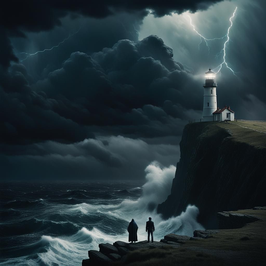 Dramatic Cliffside Figure in Stormy Weather