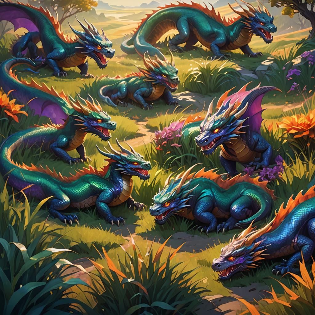 Dragons Playing Hide and Seek in China, Fantasy Art