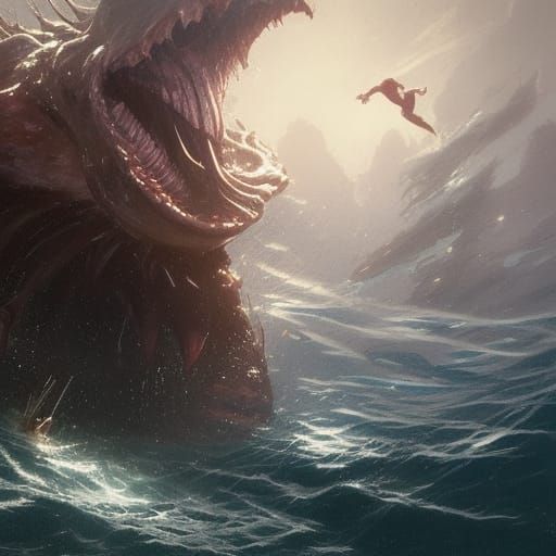 Sinister Sea Monster Lurks Behind Swimmer