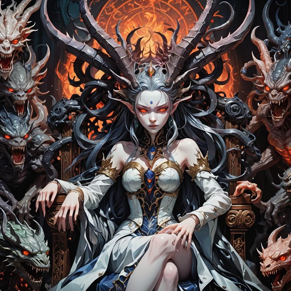 Porcelain Demon Princess in Gothic Anime Style