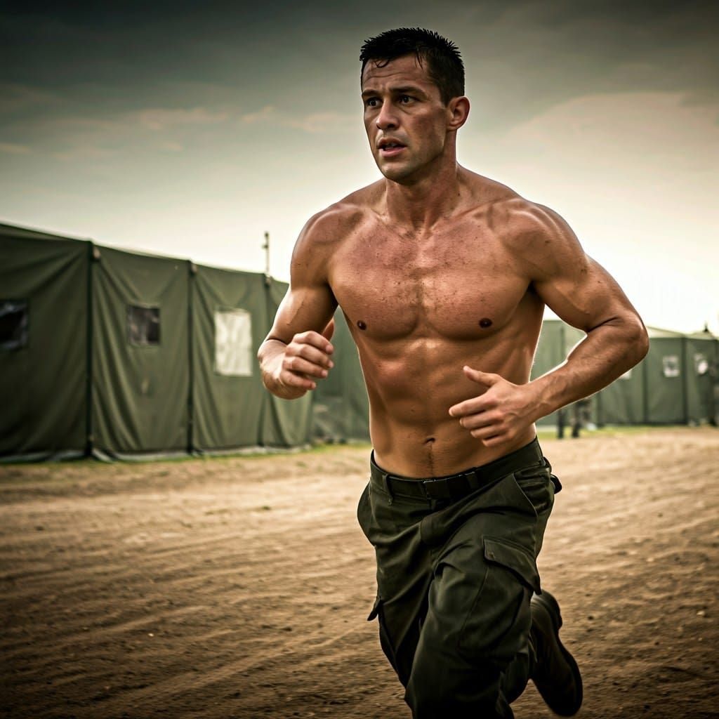 Gritty Soldier in High-Speed Sprint