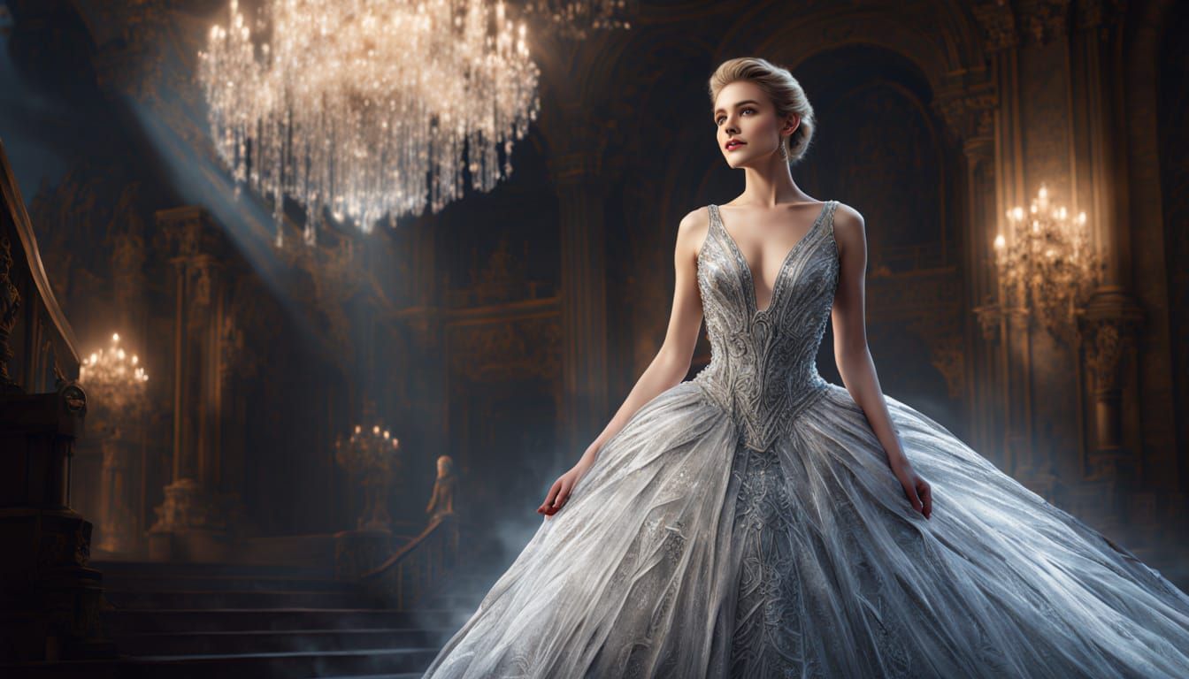 Smiling Lady in Glistening Crystal Ballgown