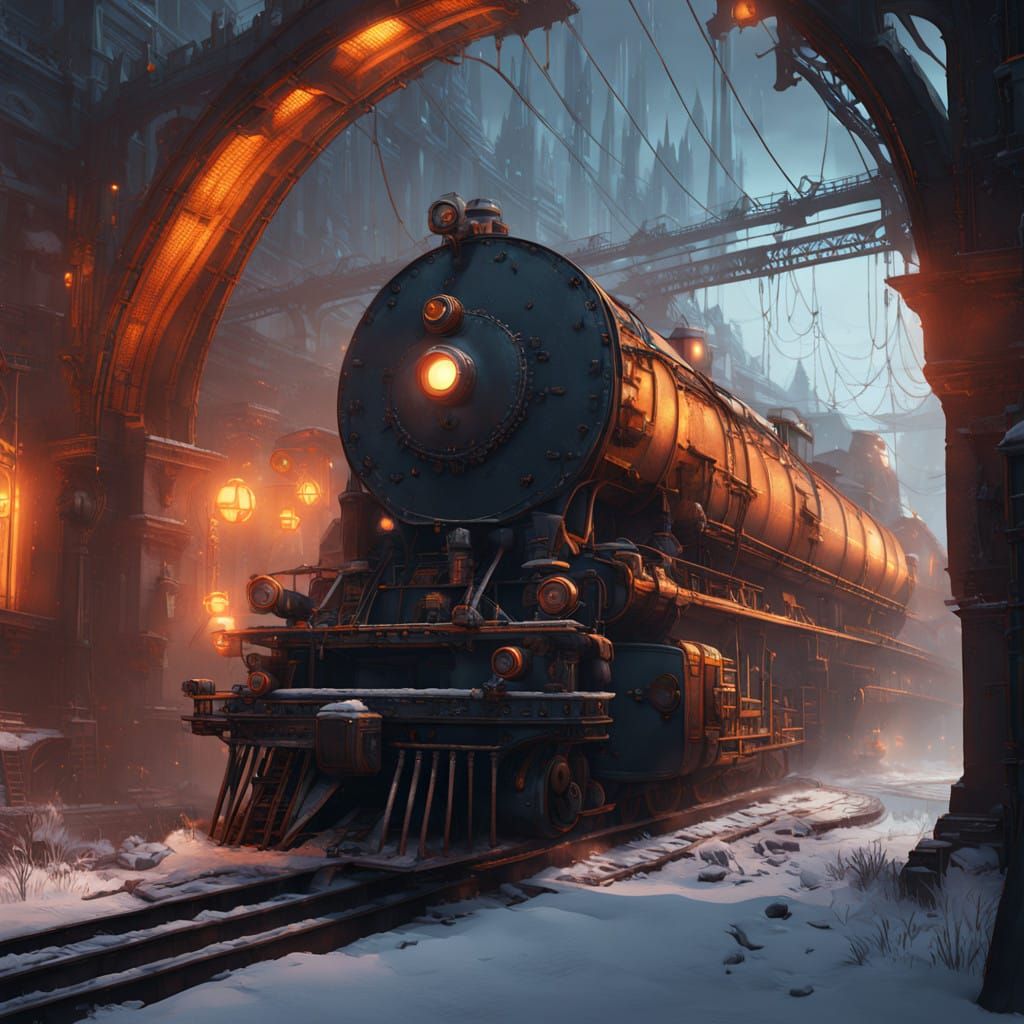 Cyberpunk Train Speeds Through a Frostbitten Metropolis