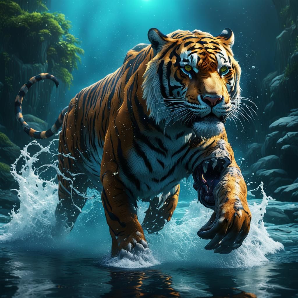 Tiger Walking in Water: Fantasy Concept Art