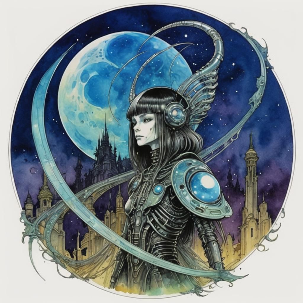 Surreal Mixed Media Art Nouveau Ink Drawing