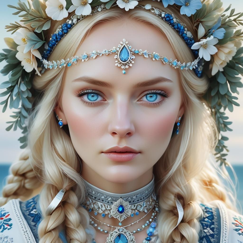 Angelic Russian Beauty in Traditional Slavic Attire