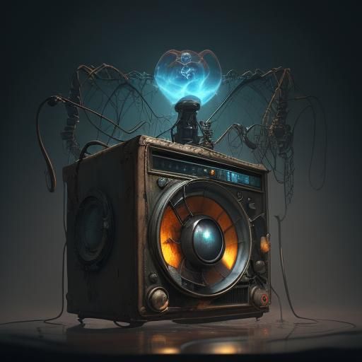 Ghost Emerges from Radio: Detailed Fantasy Art
