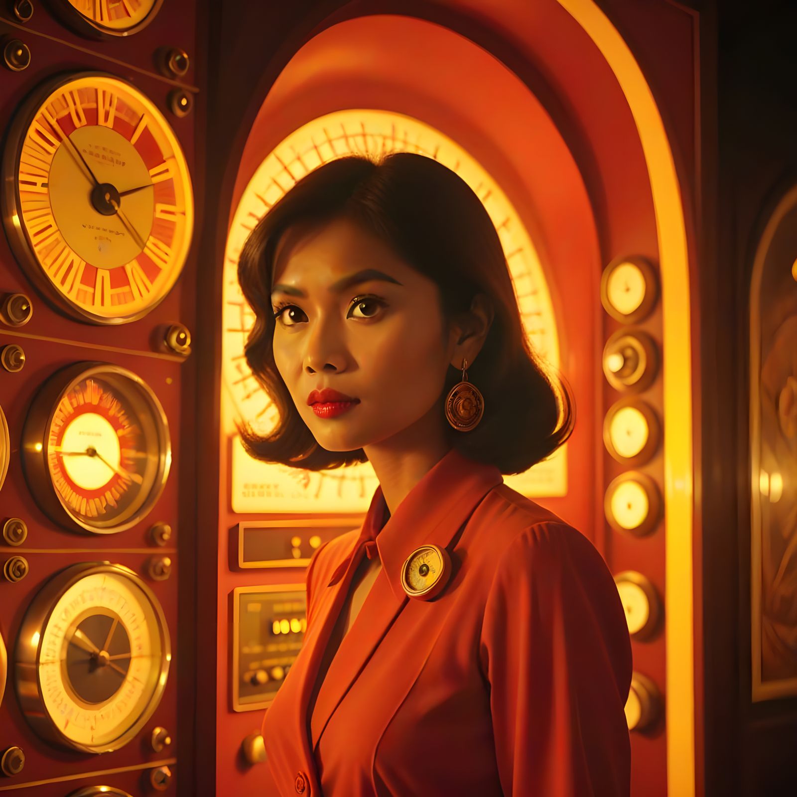 Retrofuturistic Jakarta 1980s Lady in Neon Glow