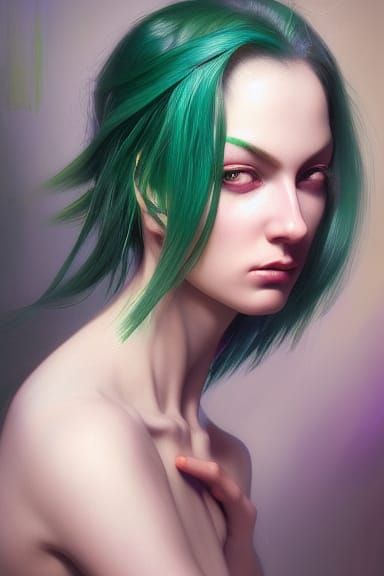 Lady with Green Hair: Detailed Oil Painting
