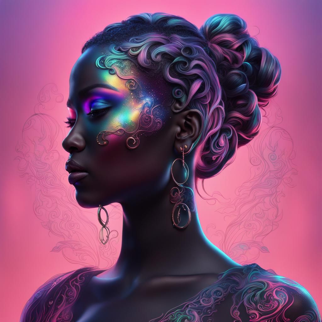 Dreamy Silhouette: Woman with Pink Tattoos in Matte Painting