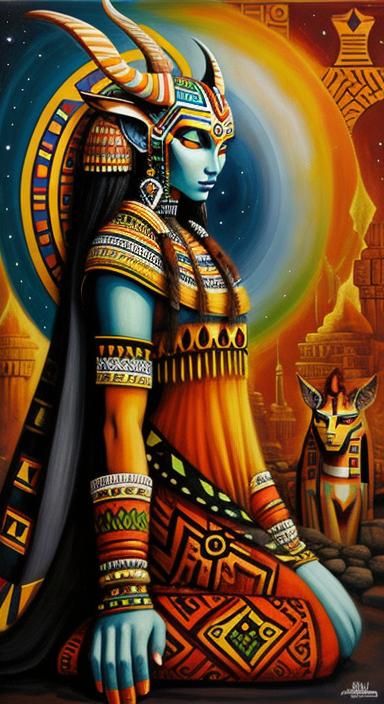 Aztec Expressionism Wendigo with Enigmatic Sphinx