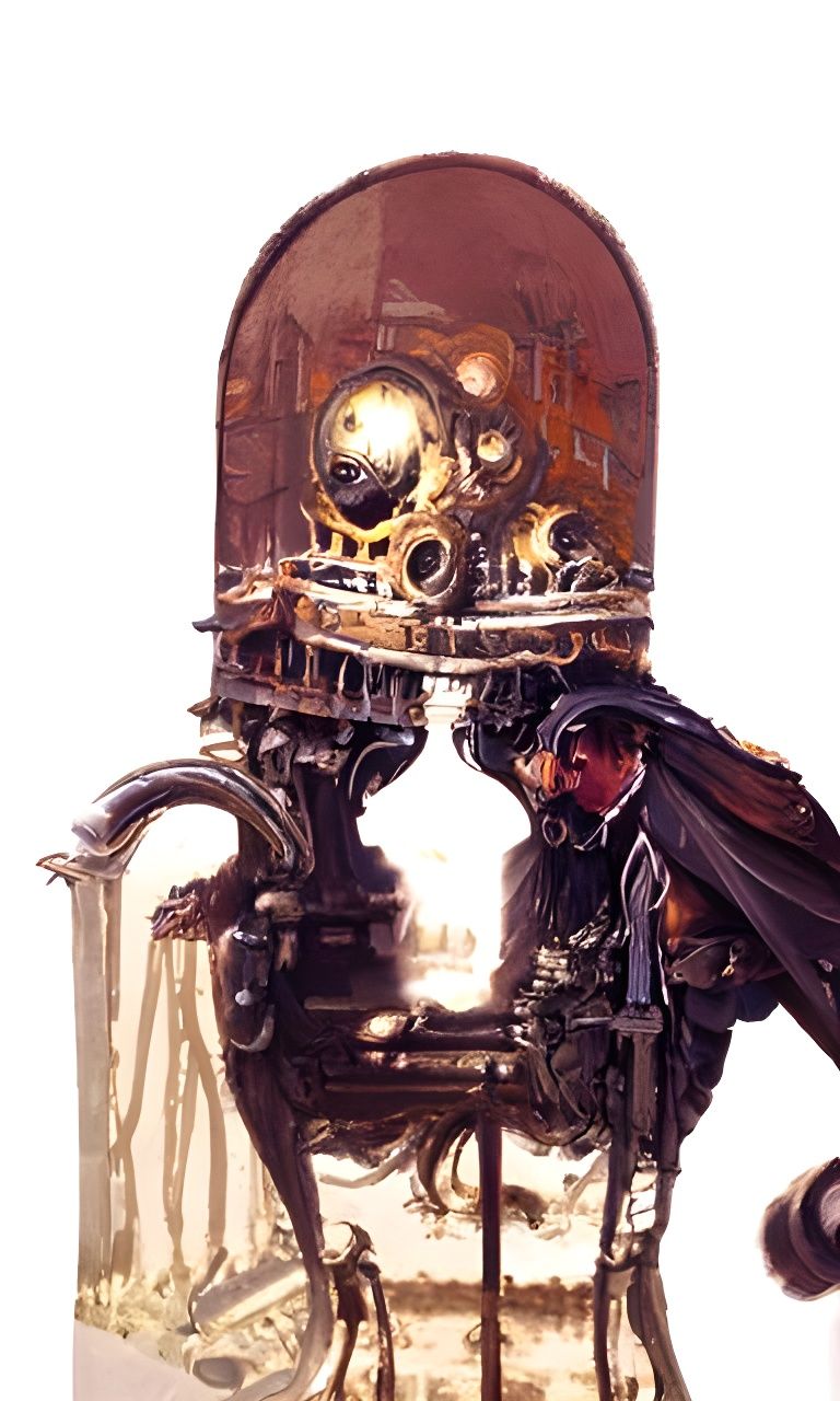 Steampunk Horror Engine in Engraving Style