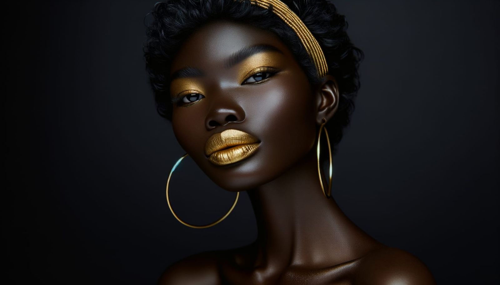 Golden Makeup Portrait of a Black Woman