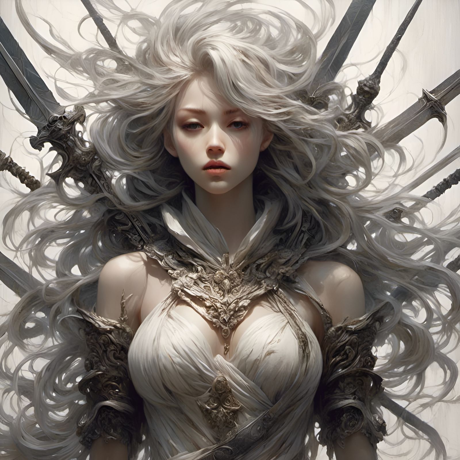 Anime Girl with Swords in Painterly Style