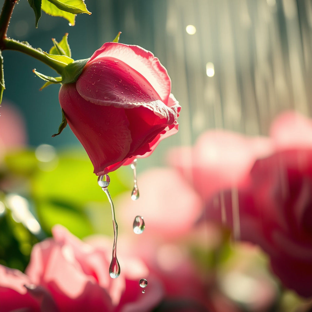 Dew-Kissed Rose in Morning Light, Watercolor Style