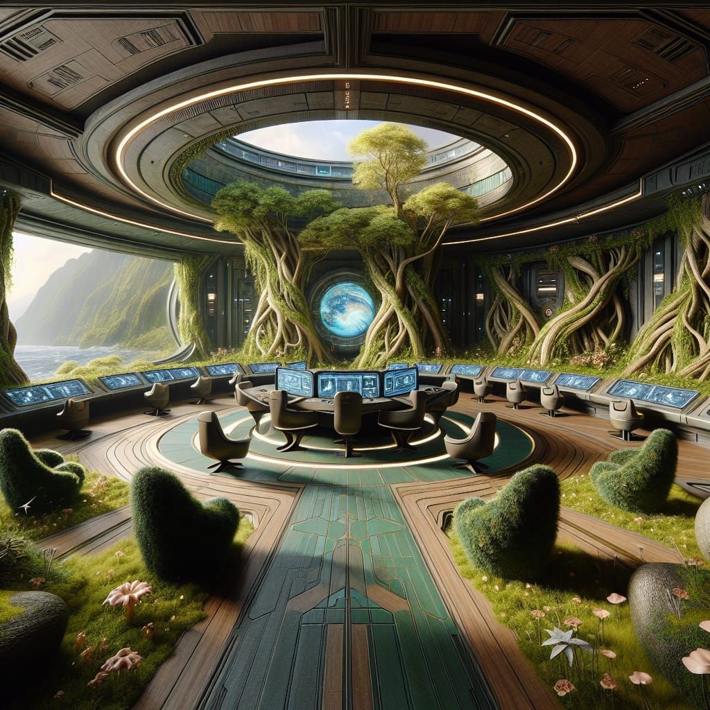 Luxurious Bridge Room in Futuristic Nature Sanctuary