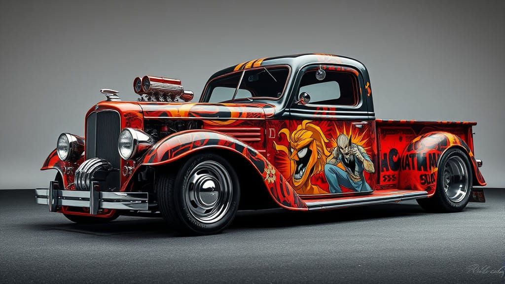 Cyberpunk Hot Rod in High-Contrast Manga Style