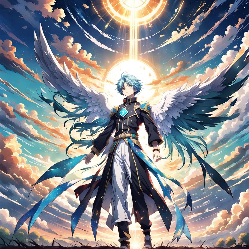Anime Angel Gazing at the Sun