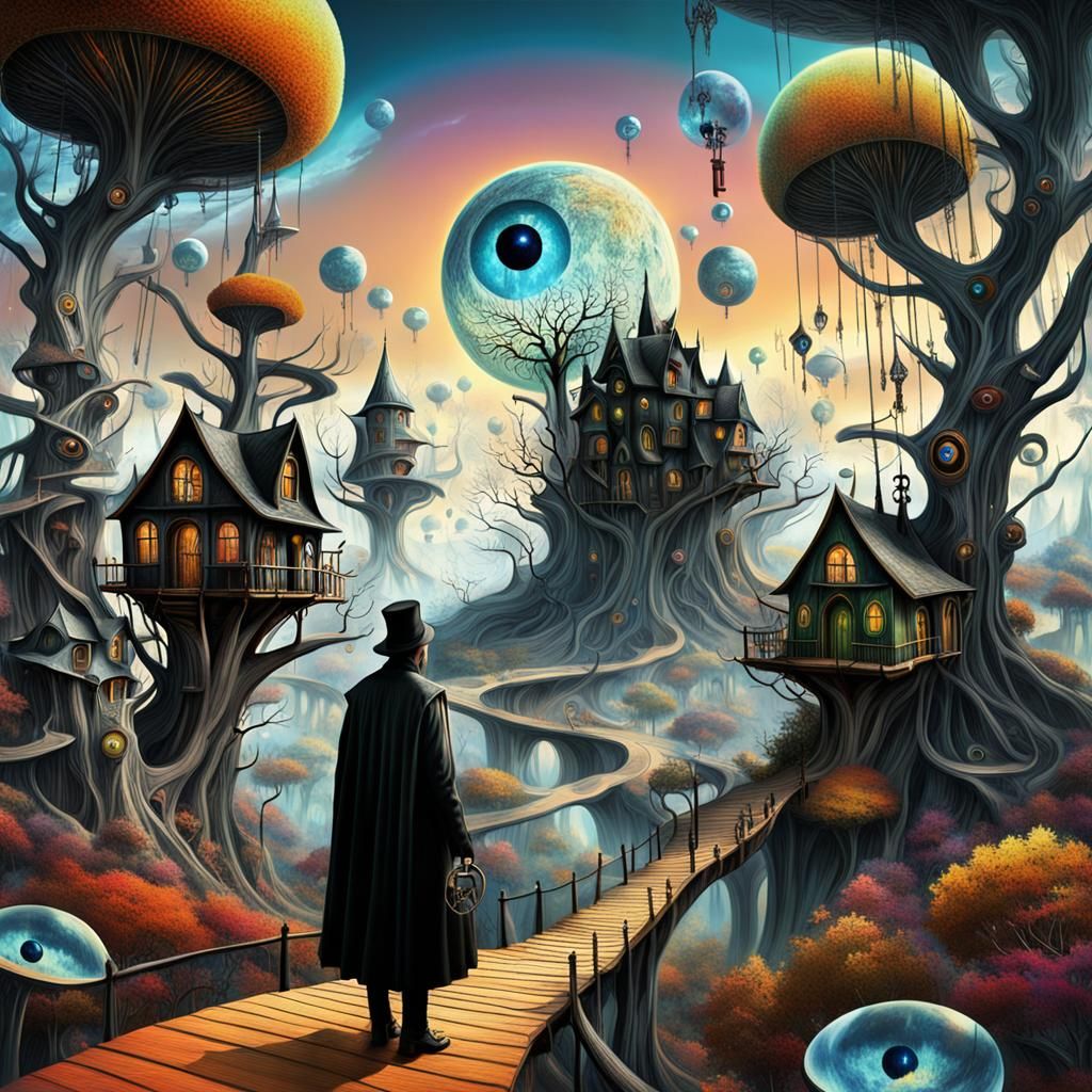 Surreal Autumn City on Forest Planet