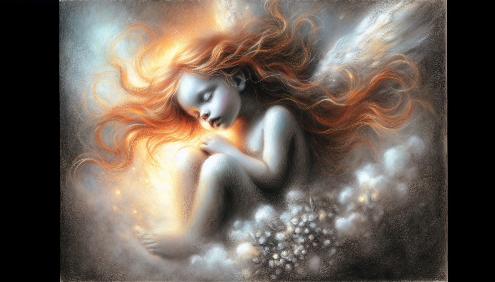 Ethereal Baby Girl in Charcoal and Watercolor Painting