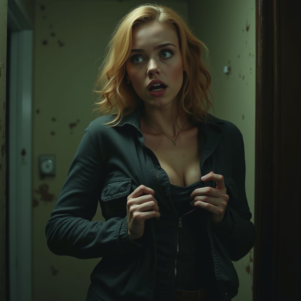 Frightened Woman Escapes, Gritty Realism Style