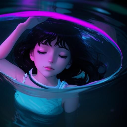 Woman Underwater in Synthwave Neon Style