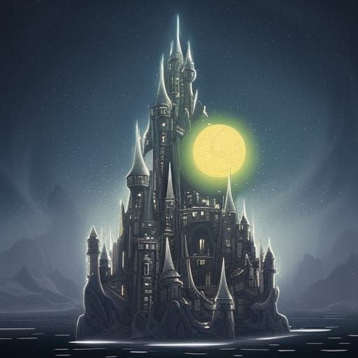 Fantasy Floating Castle Fortress on Sci-Fi Planet