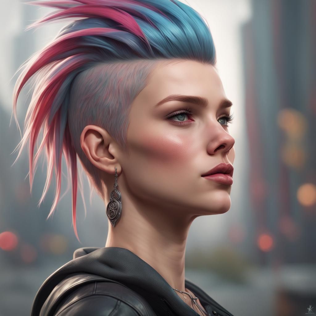 Punk Teenage Girl Portrait in Hyperdetailed Style