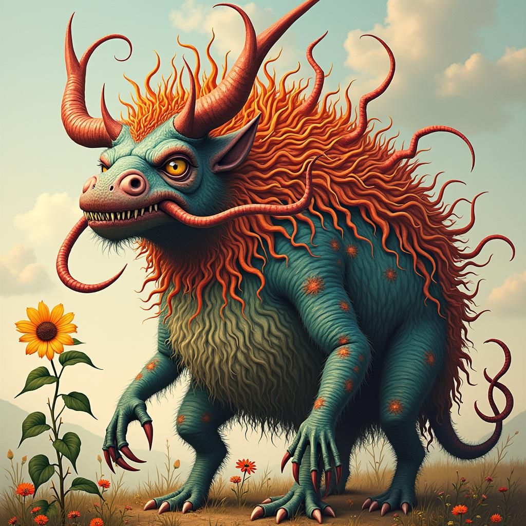 Fürcherliches Fabelmonster, eine Mischng aus Pflanze und Tie...