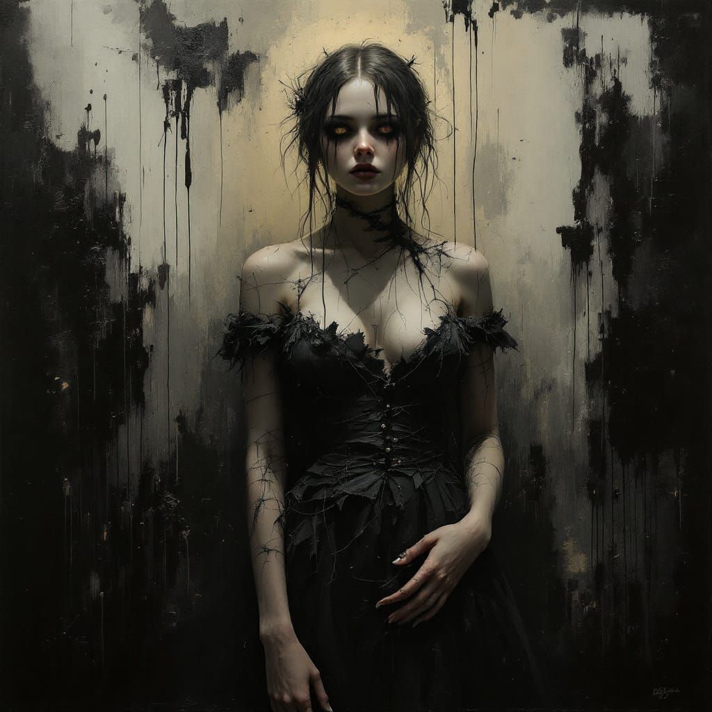 Ethereal Woman in Tattered Dress, Oil Painting