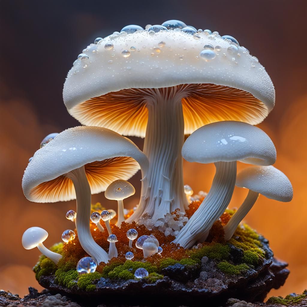 Giant Mycena Mushroom with Quartz Crystal Caps