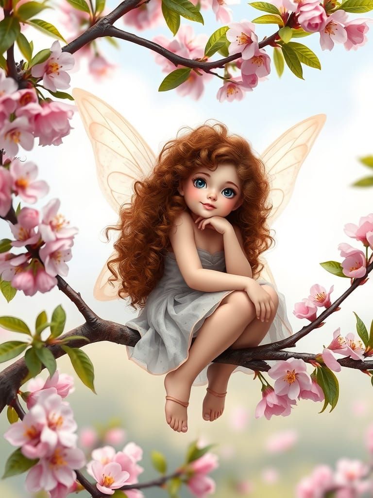 Magical Fairy in Plum Tree Spring Scene
