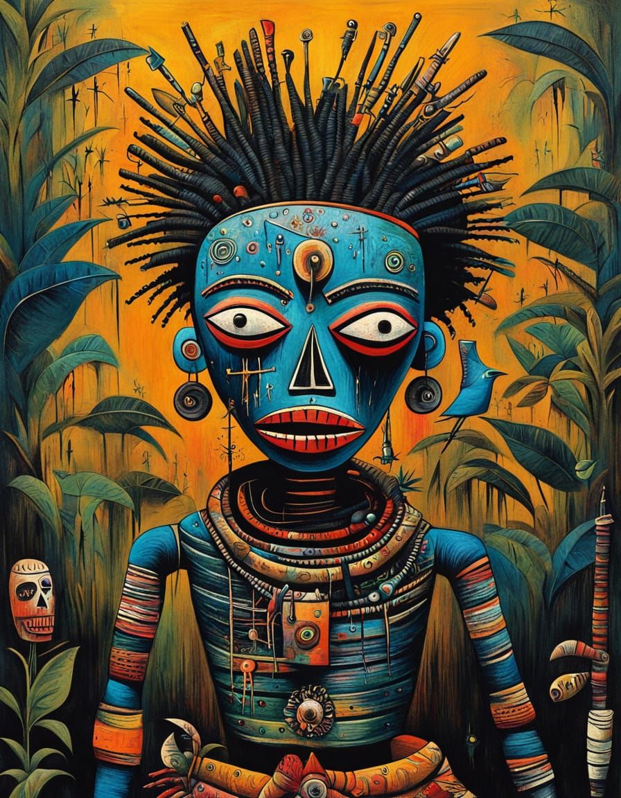 Mystical Voodoo Doll in Tropical Macabre Art