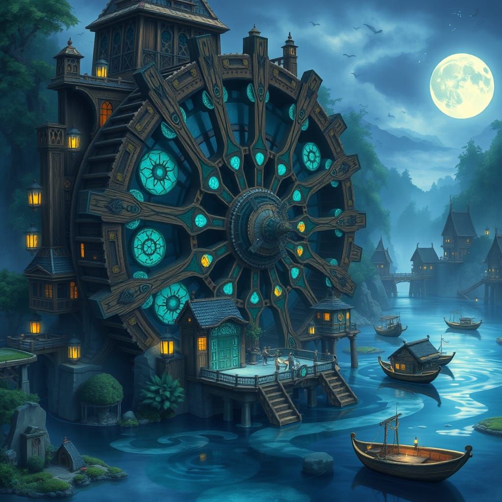 Mystical Waterwheel Powers Dreamlike Floating Village