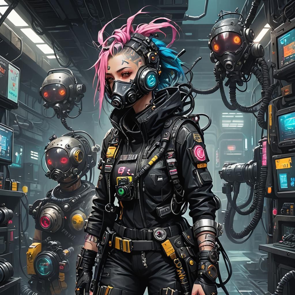 Cyberpunk Diver in Underwater Cityscape