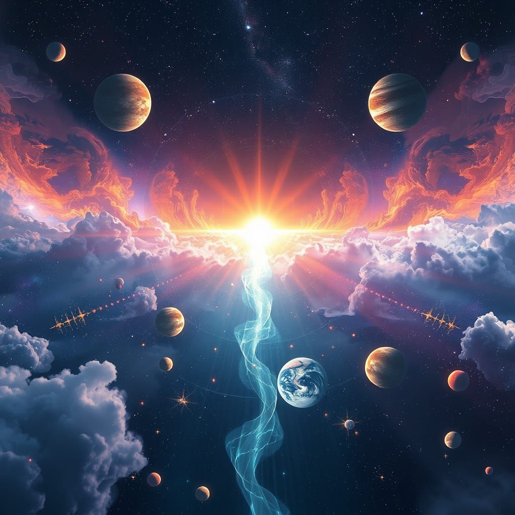 Surreal Cosmic Birth of Planets in Vibrant Holographic Aesth...