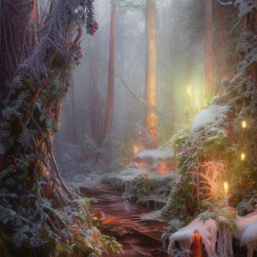 Enchanted Winter Forest Oil Painting Masterpiece