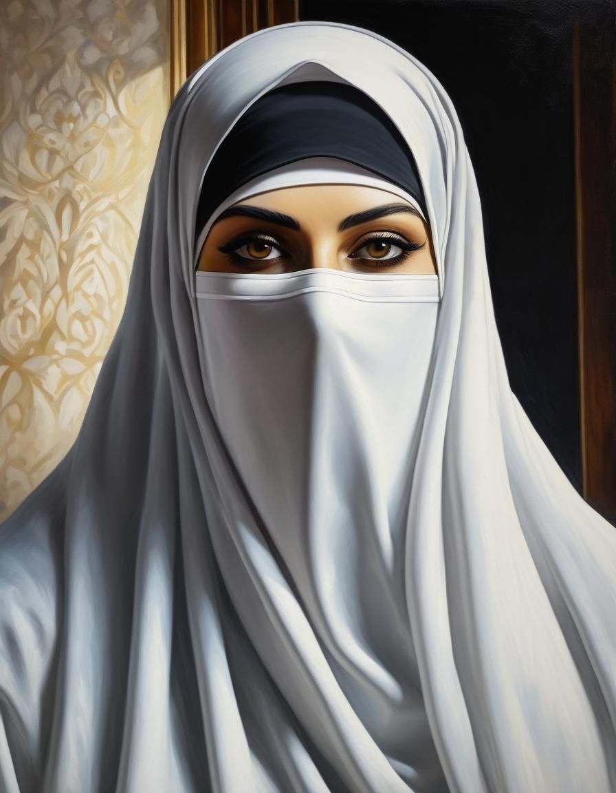 Portrait of Young Woman in Niqab as Oil Painting