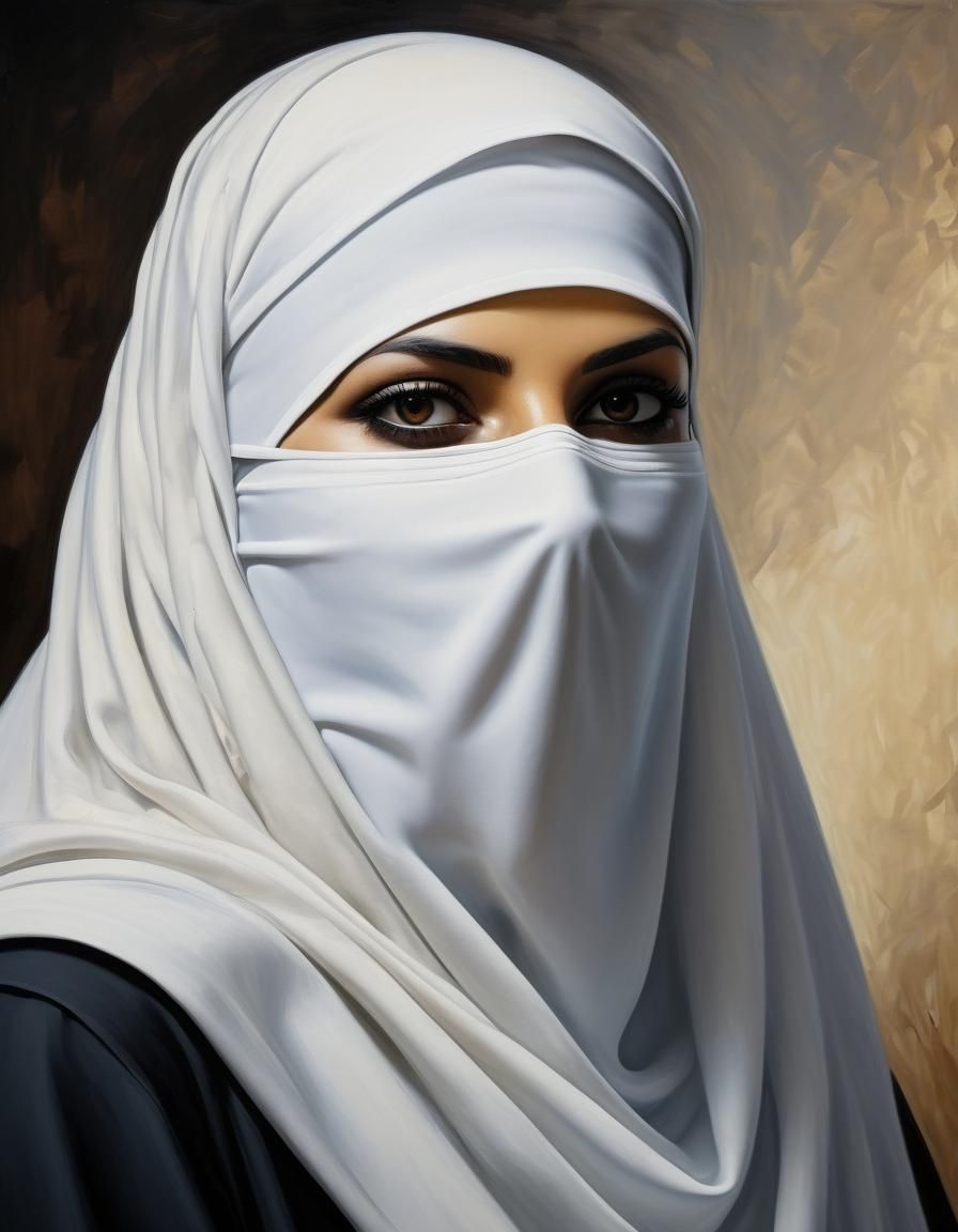 Oil Painting Portrait of a Woman in Niqab
