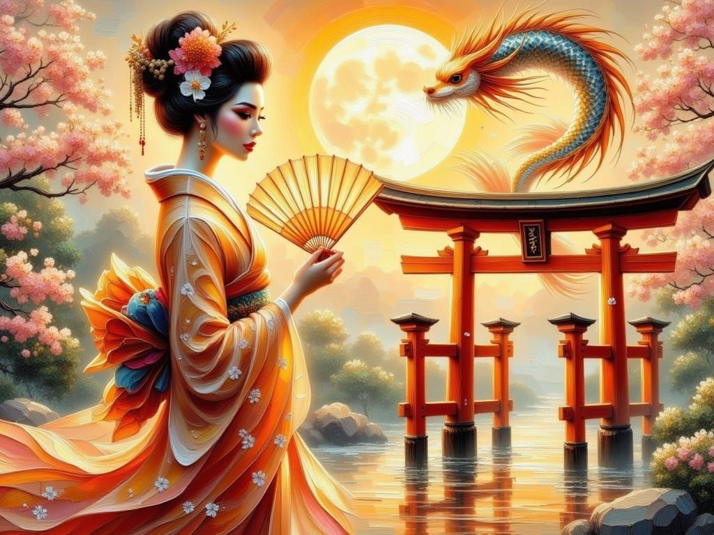 Serene Geisha in Traditional Japanese Landscape