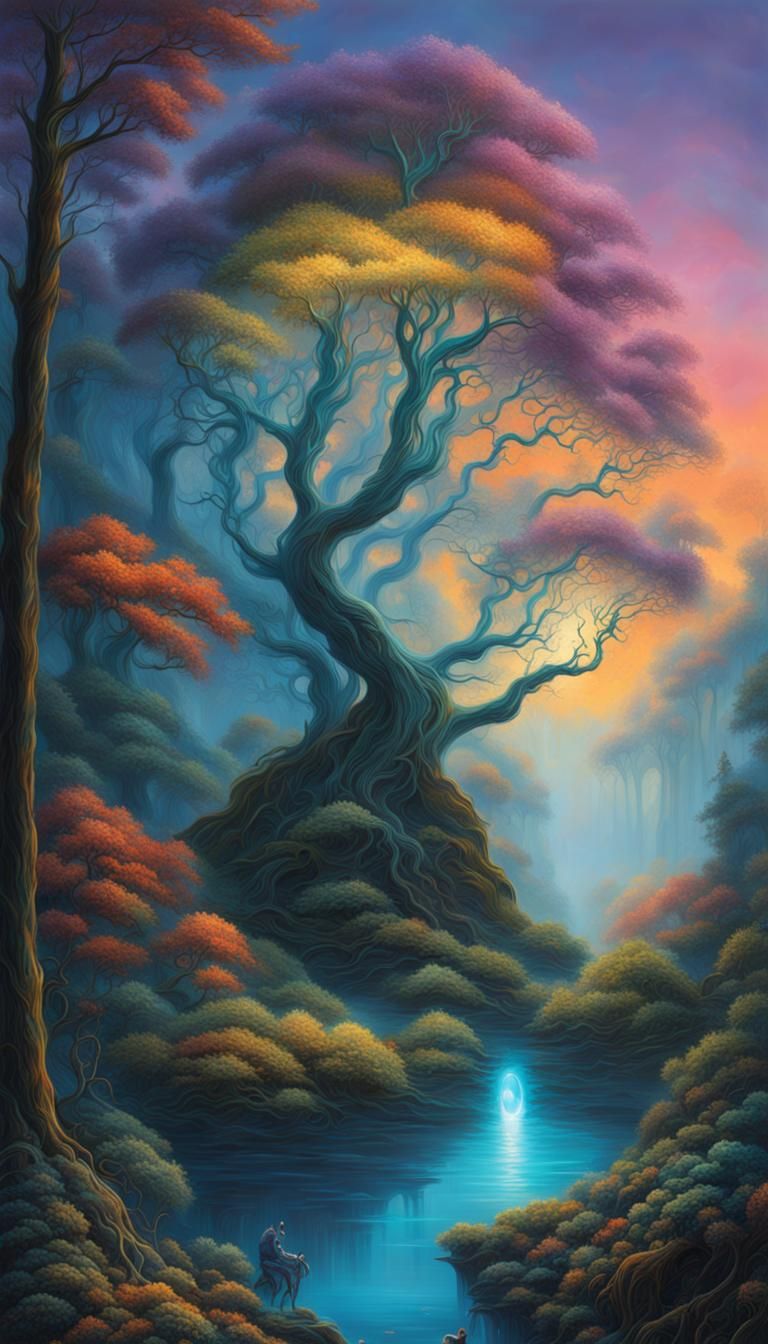 Bioluminescent Ethereal Forest in 3D Style