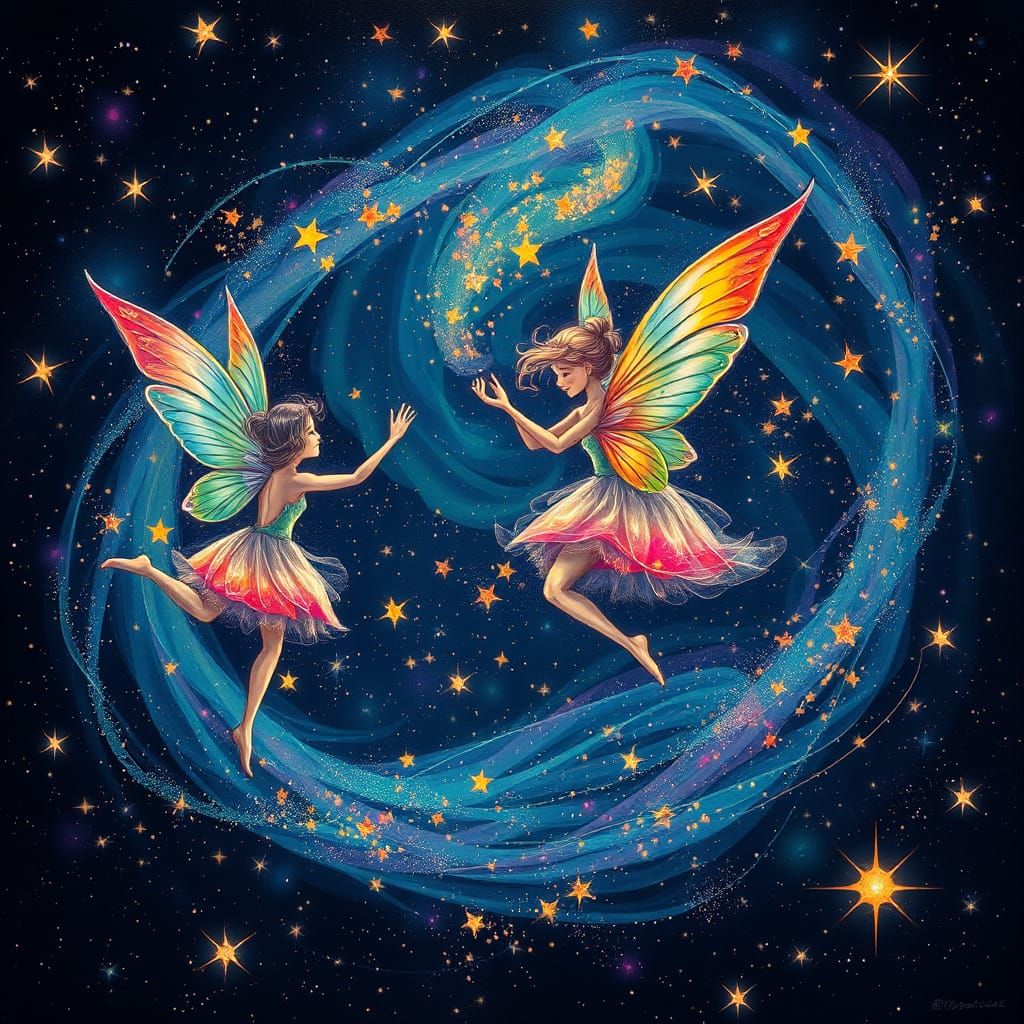 Ethereal Fairies Dance Amidst Swirling Cosmos