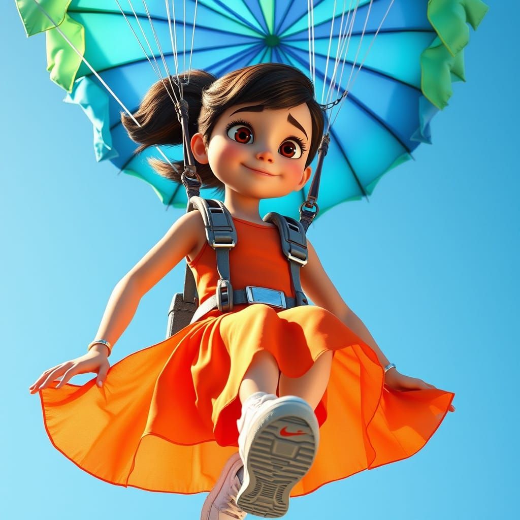 Girl with Parachute in Pixar-Inspired Digital Art