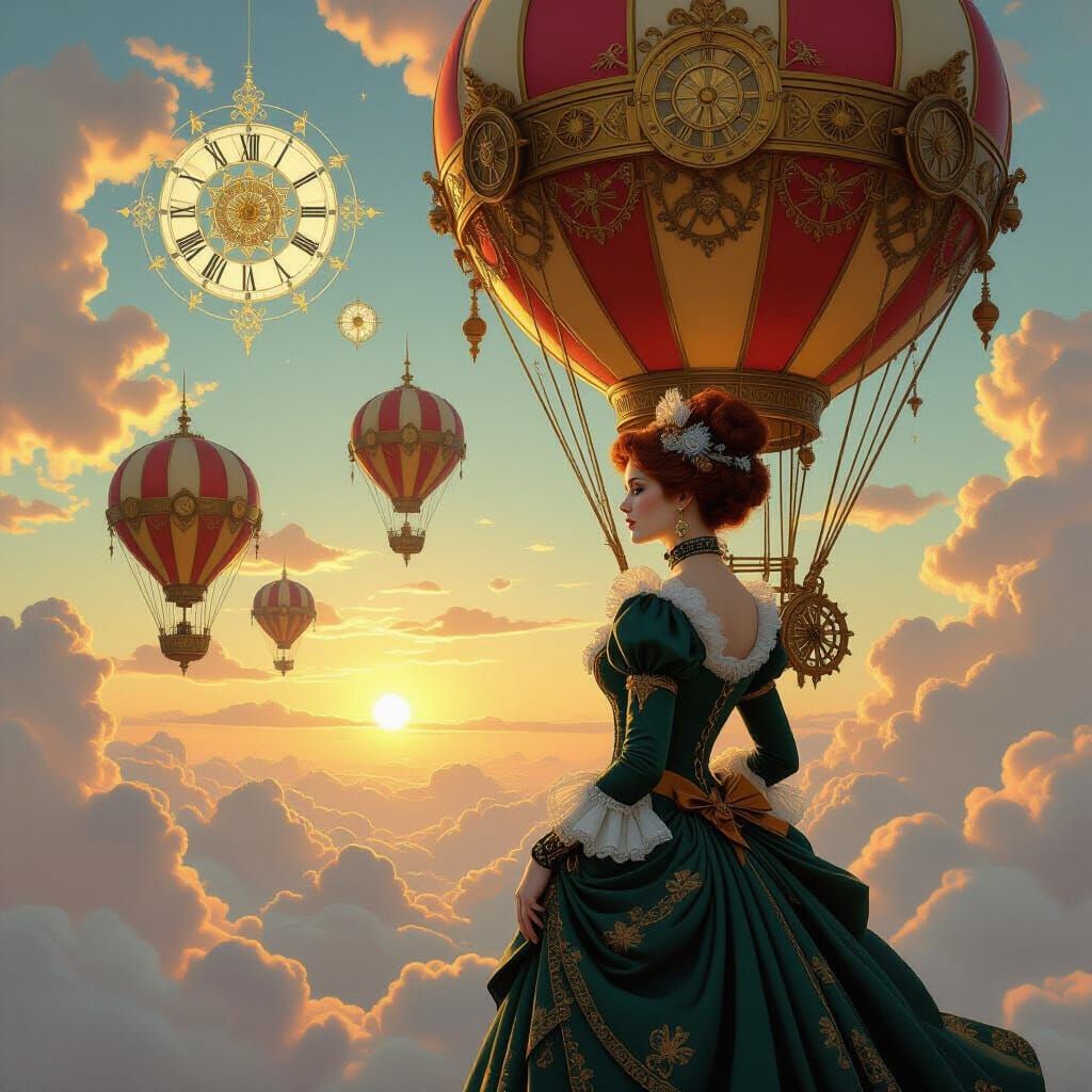 Steampunk Goddess Oversees Ornate Hot Air Balloons