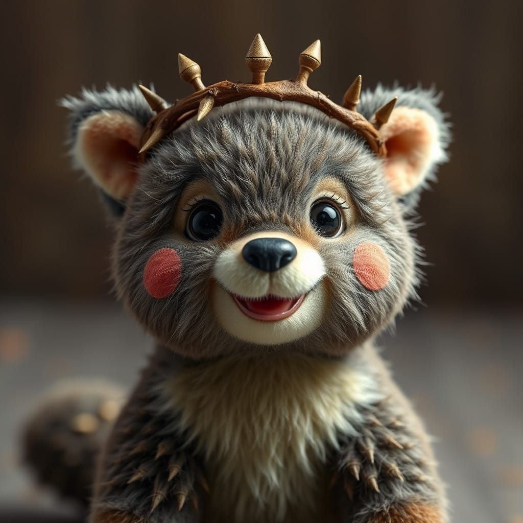 Hyperrealistic Cute Animal Wears Thorn Crown