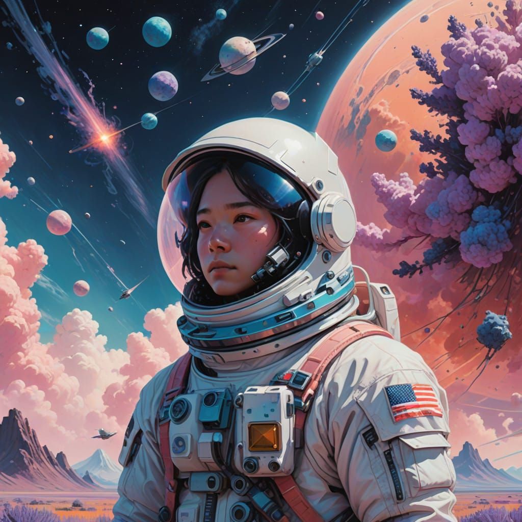 Sleek Astronaut Drifts in Pastel Galaxy